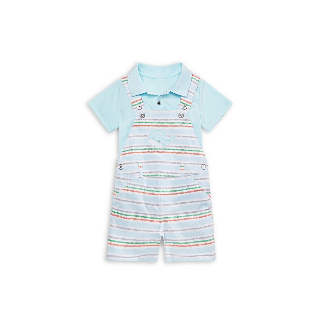 First Impressions Baby 2-Piece Cotton Blend Polo & Shortalls Set Size 6-9 M